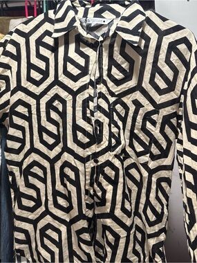 Zara Black & Cream Geometric Button-Up Shirt